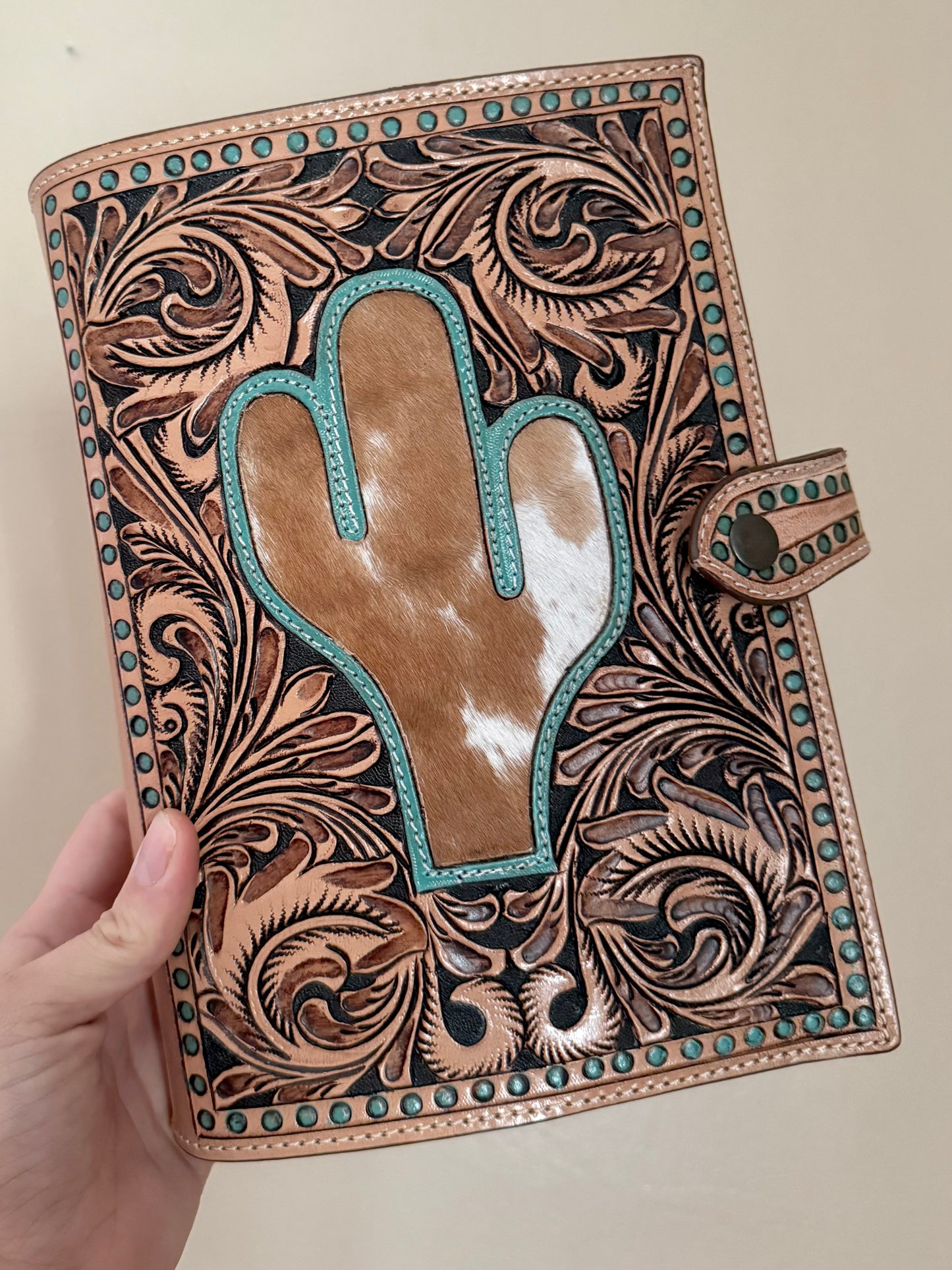 Cactus Cowhide Tooled Leather Bible Cover
