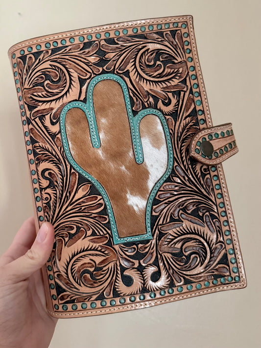 Cactus Cowhide Tooled Leather Bible Cover