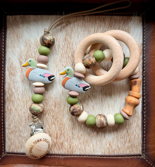 Green Camo Duck Call/Mallard Teether Set