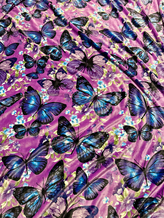 Purple Blue Butterfly King Size Super Plush Blanket