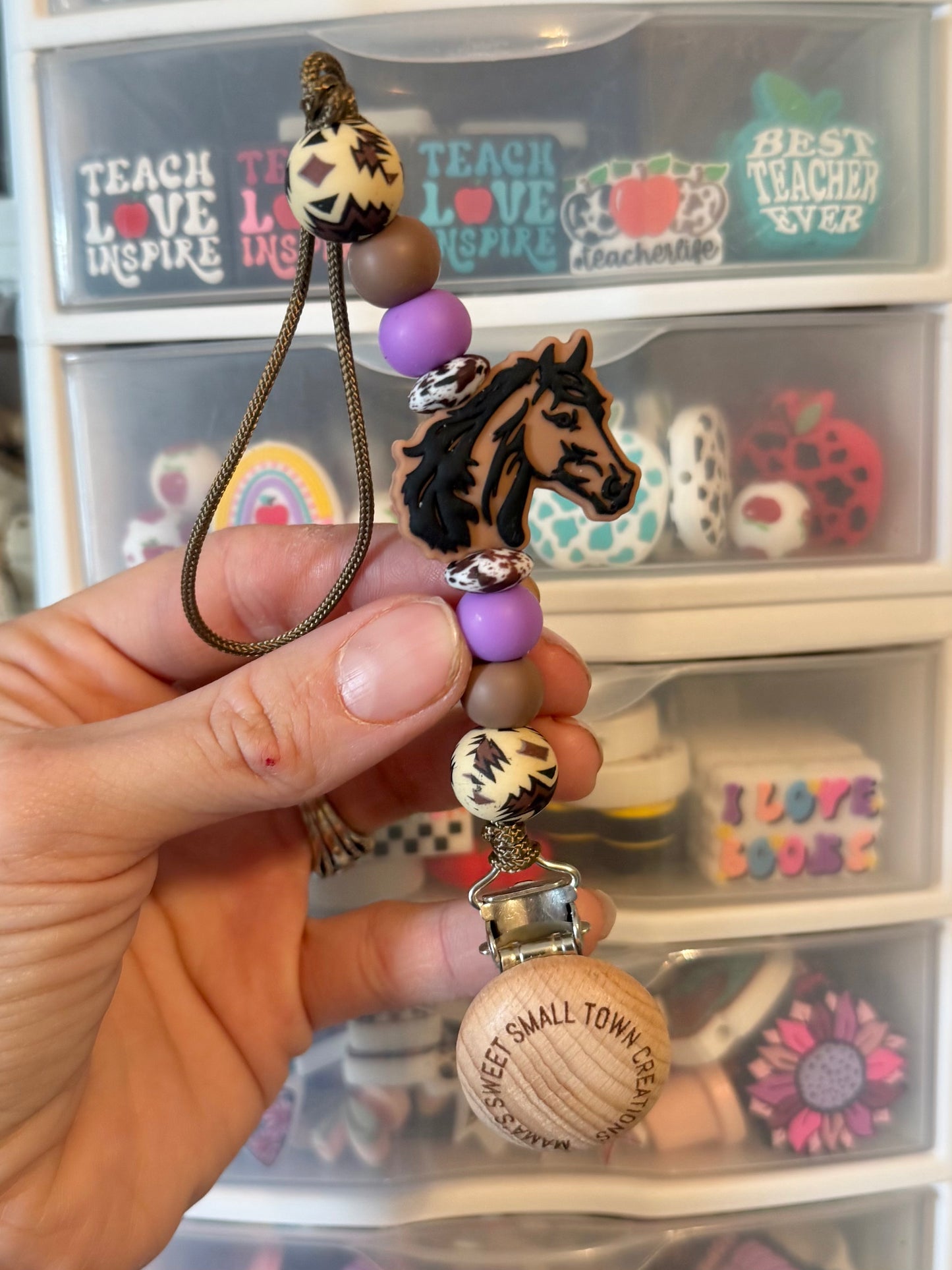 Beige Aztec Purple Horse Pacifier Holder