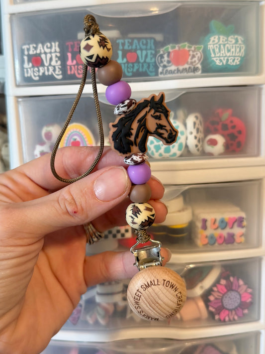 Beige Aztec Purple Horse Pacifier Holder