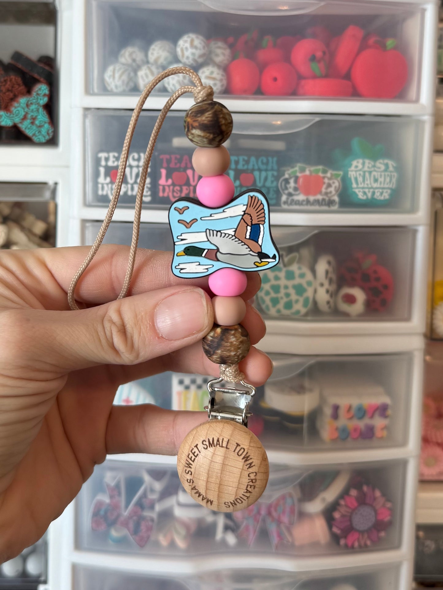 Pink Mallard Duck Camo Pacifier Holder