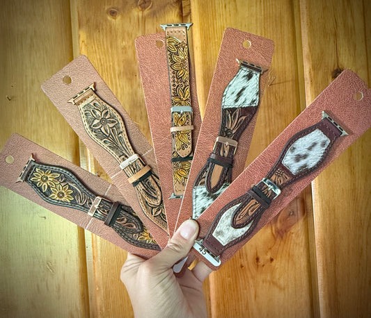 Genuine Cowhide and Tooled Leather Watch Bands