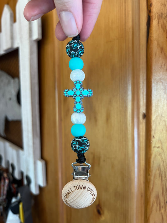 Western Cow Turquoise Cross Pacifier Holder
