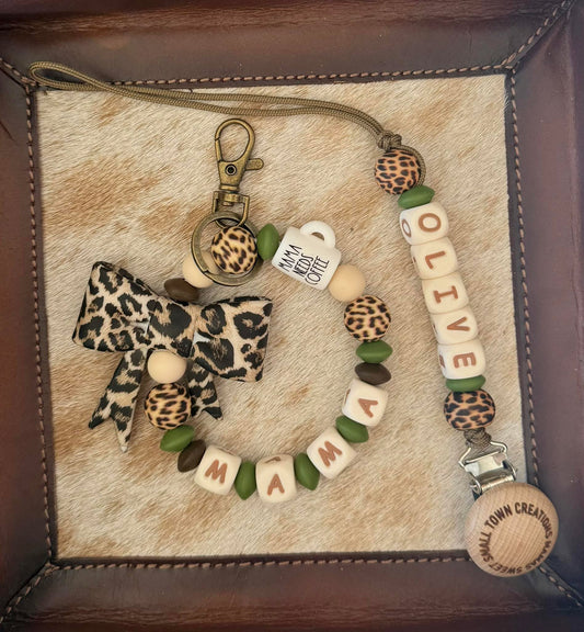 Olive Cheetah Big Bow Mama Needs Coffee Mug Mama & Me Set