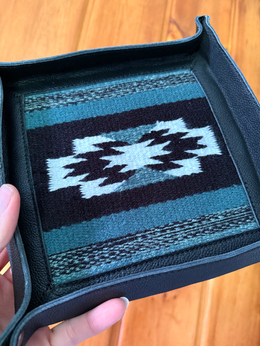 Black Aztec Saddle Fabric Leather Tray
