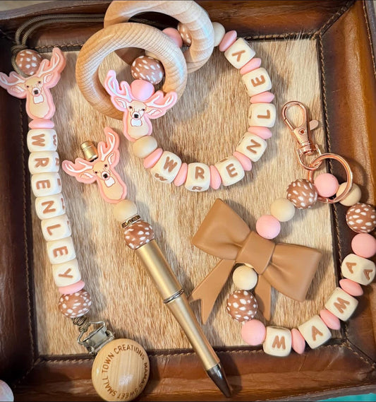 Pink Deer Family With Bow
