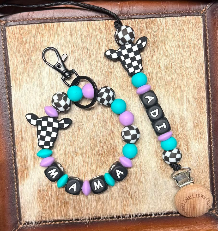 Checkered Purple and Turquoise Mama And Me Green Camo