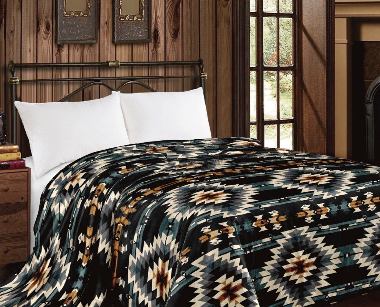 Dark Teal Aztec Super Plush King Blanket