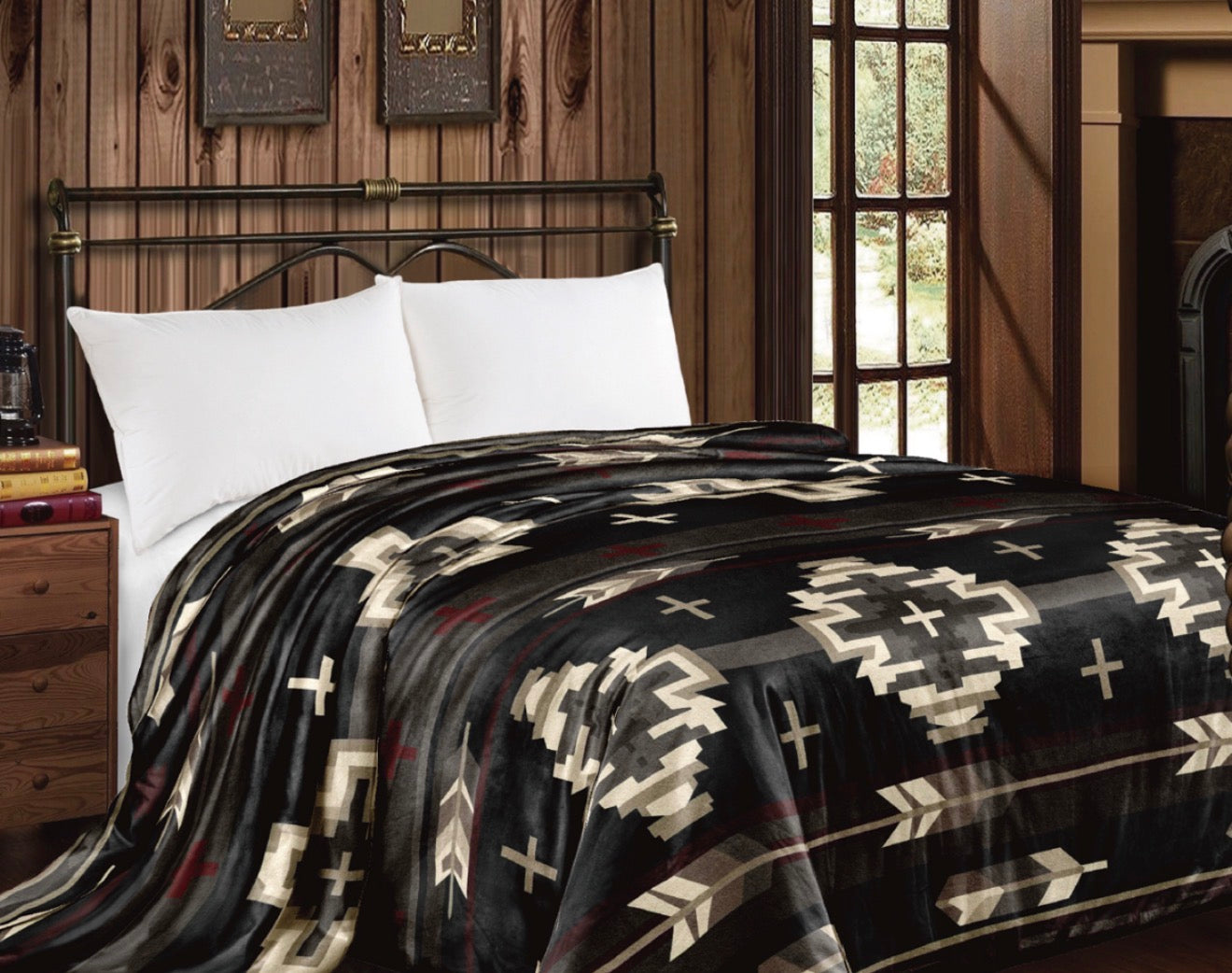 Black Gray Aztec Super Plush King Blanket