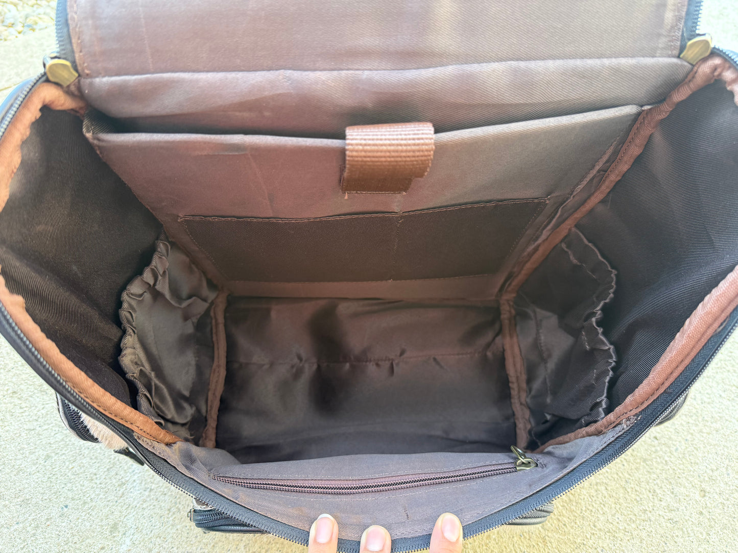 Tooled Leather Brown Speckled Cowhide Diamond Backpack / Diaper Bag