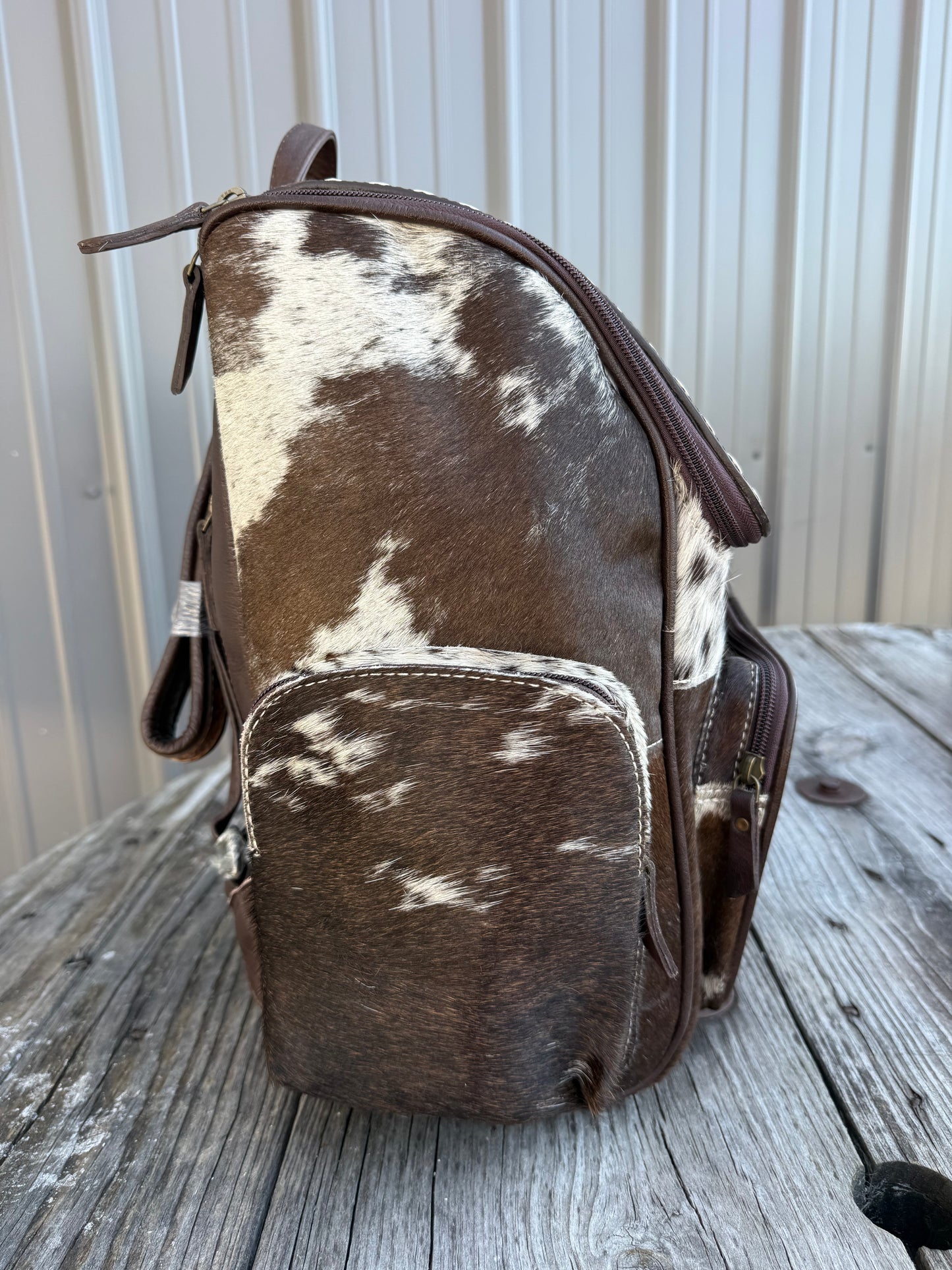 Tooled Leather Slant Dark Brown Cowhide Backpack / Diaper Bag