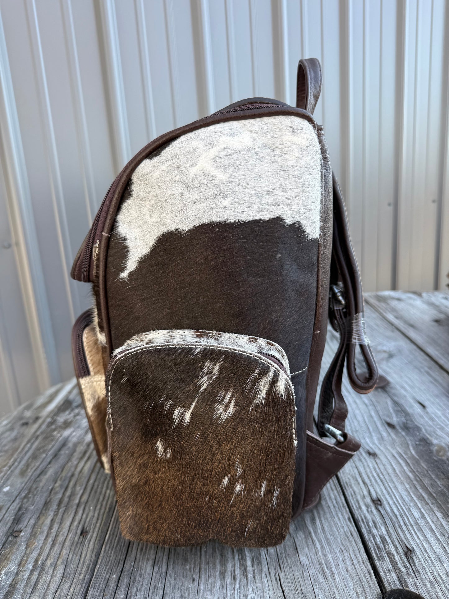 Tooled Leather Slant Dark Brown Cowhide Backpack / Diaper Bag