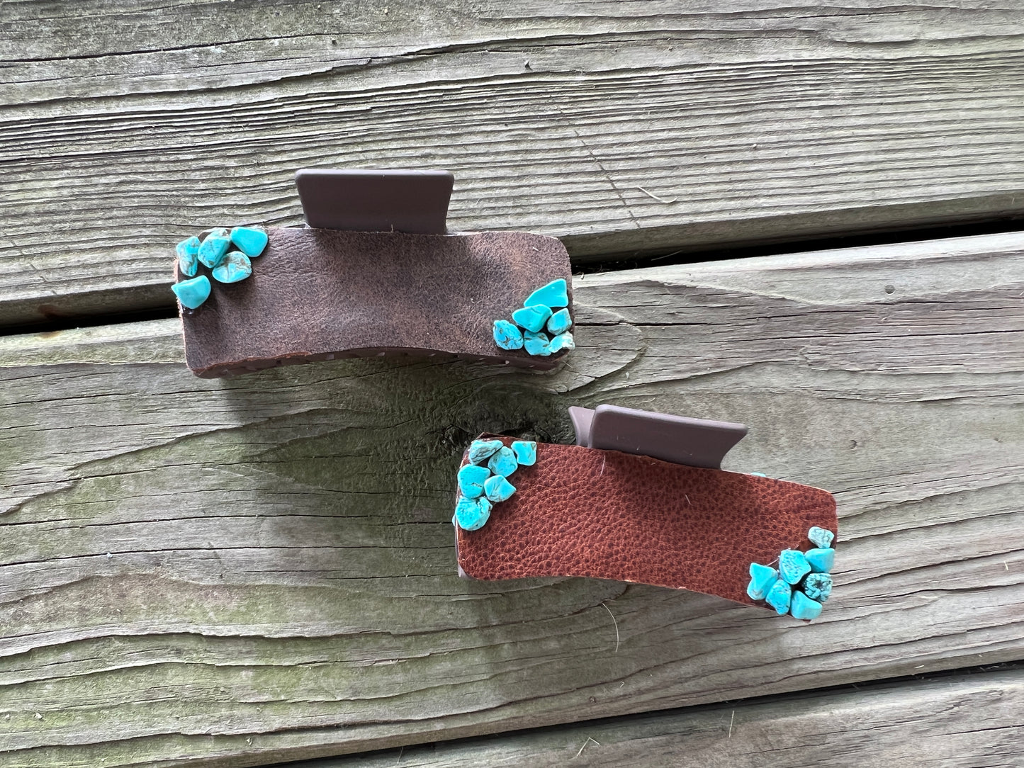 Leather with Turquoise Stone Accent Claw Clip