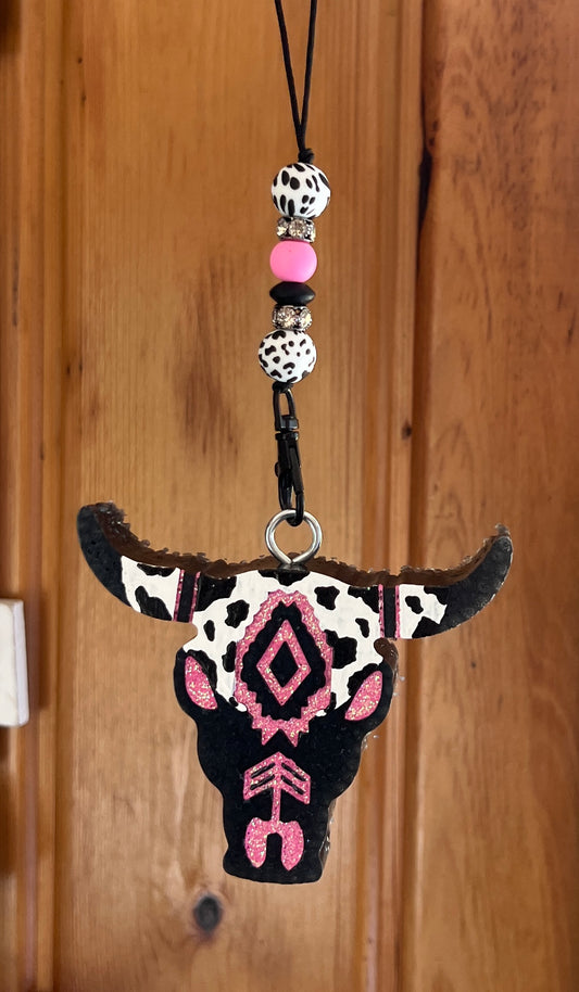 Black and Pink Cow Skull