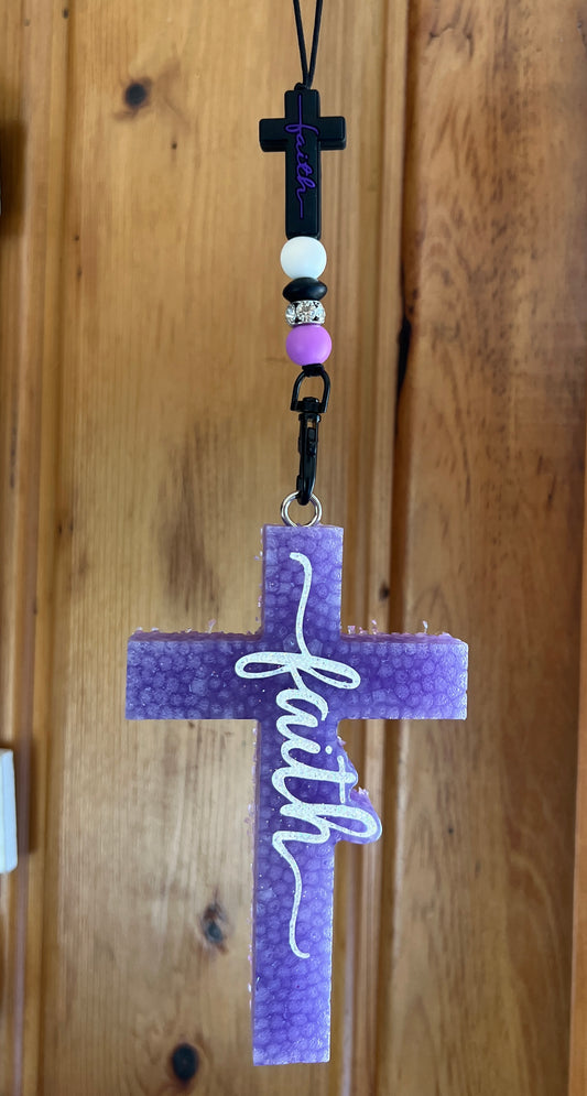 Purple Cross With White Writing