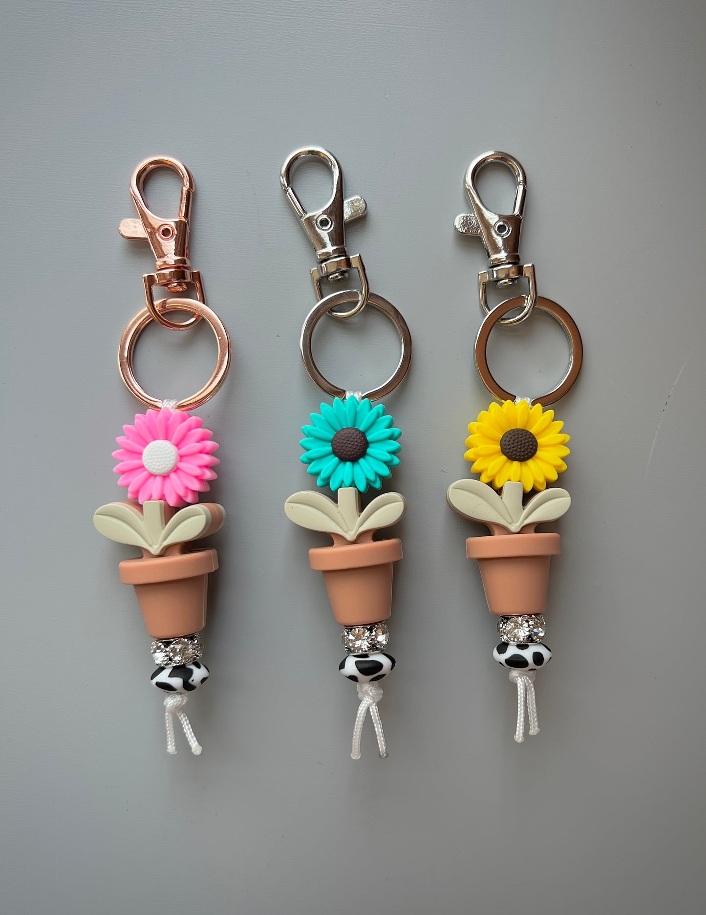 Cow Print Flower Pot Keychain