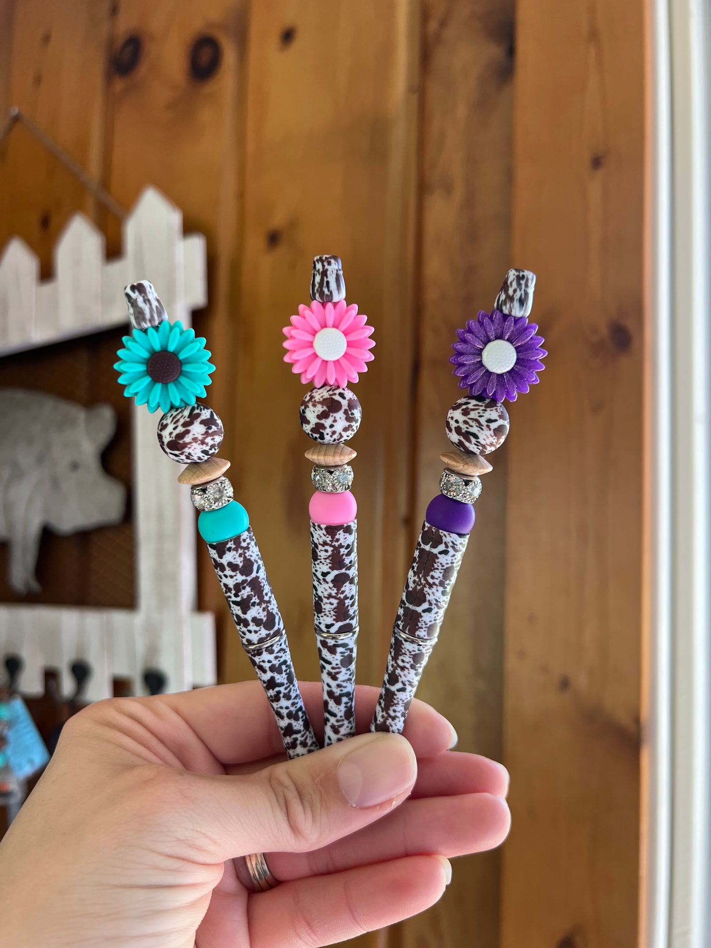 Cowhide Floral Pen