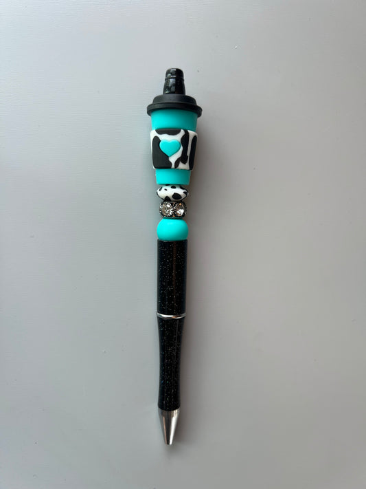 Cow Print Turquoise Coffee Cup Pen