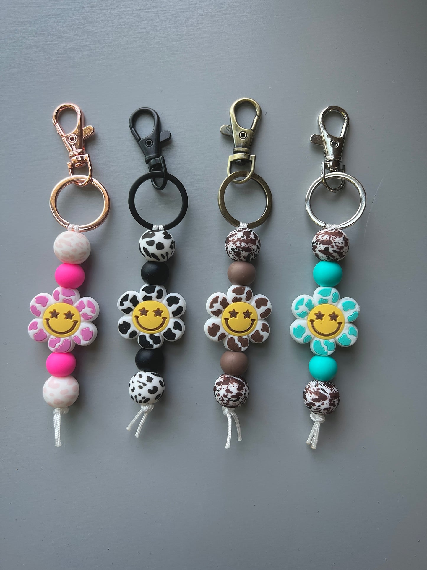 Cow Print Flower Keychain