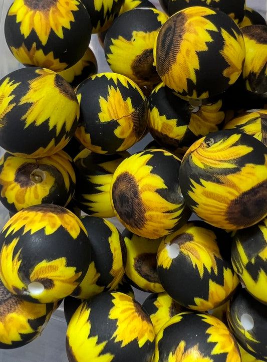 15mm Black Sunflower Bead