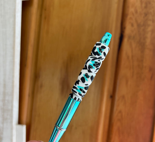 Cow Print Mama Turquoise Pen