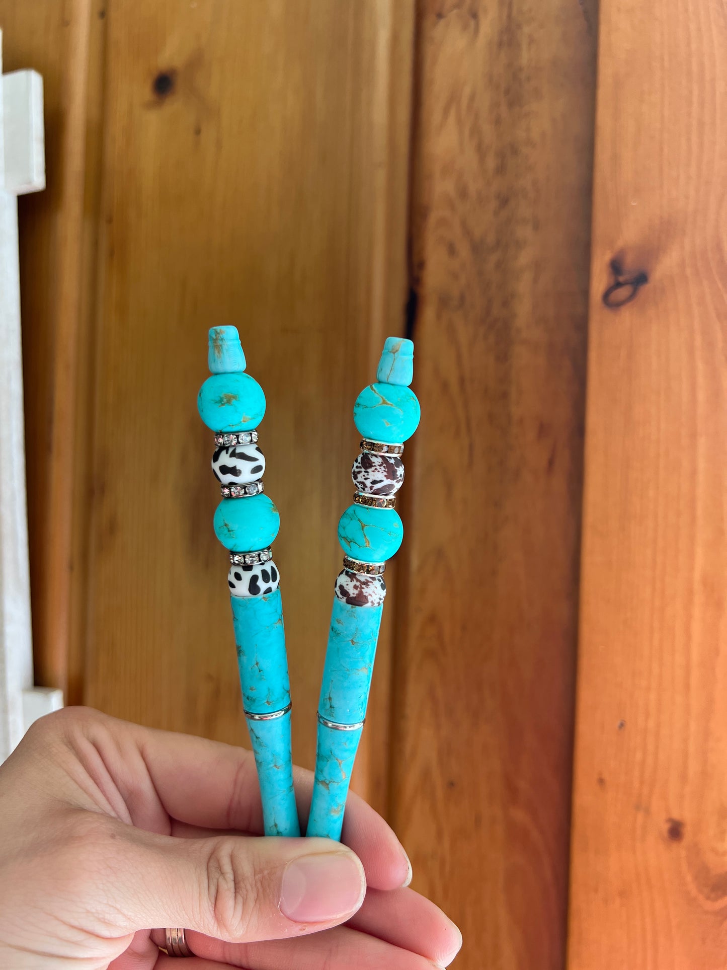 Turquoise Stone Cow Print Pen