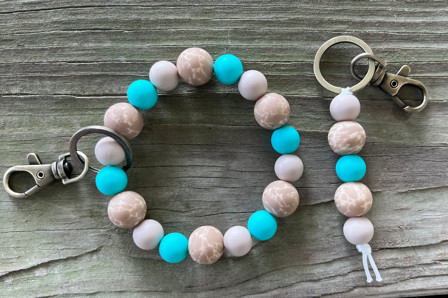 Turquoise Beige Cowhide Keychain Set