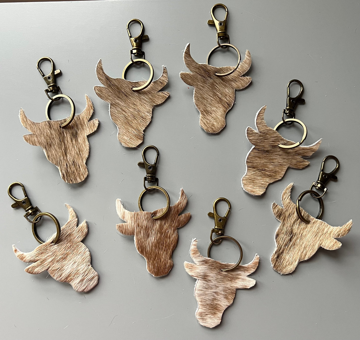 Steer Head Hair on Hide Keychains