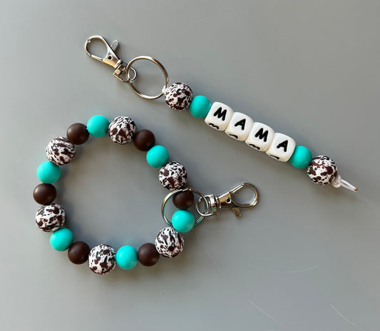 Brown Cow Turquoise Mama Keychain Set