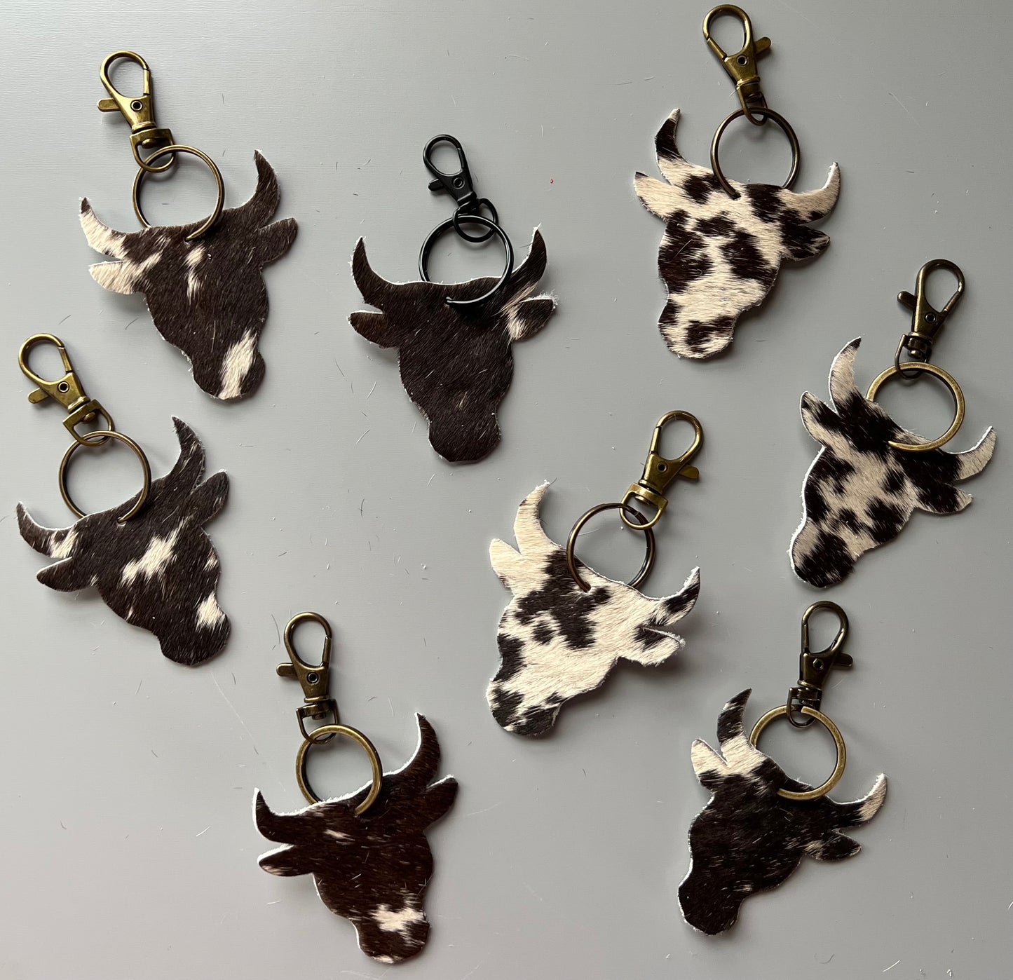 Steer Head Hair on Hide Keychains