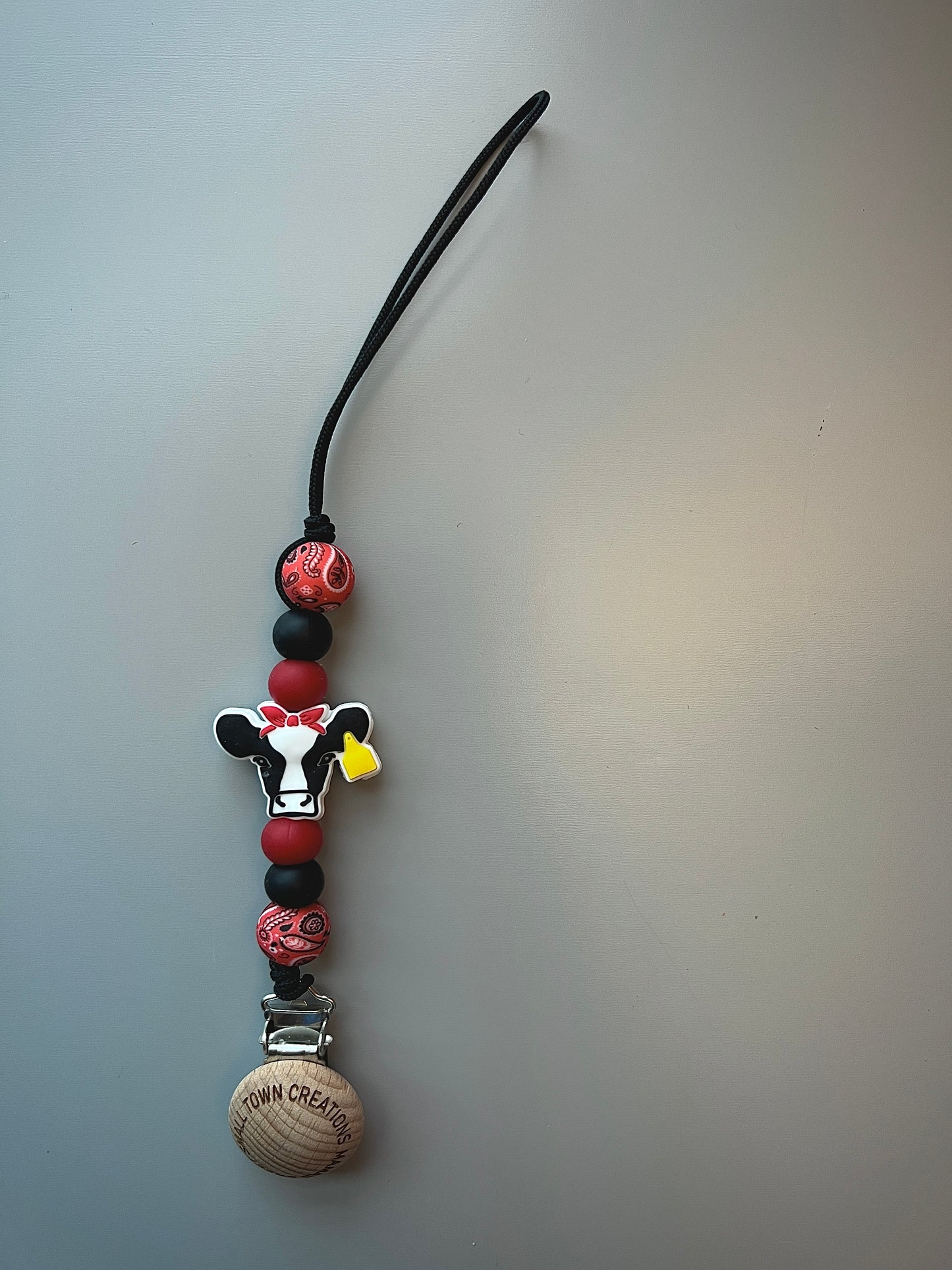 Red Bandana Holstein Cow Pacifier Holder