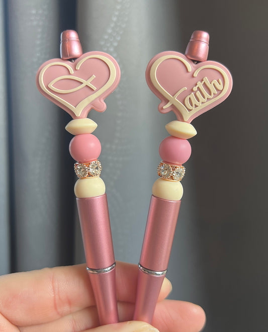 Mauve Rose Gold Faith Heart Pen