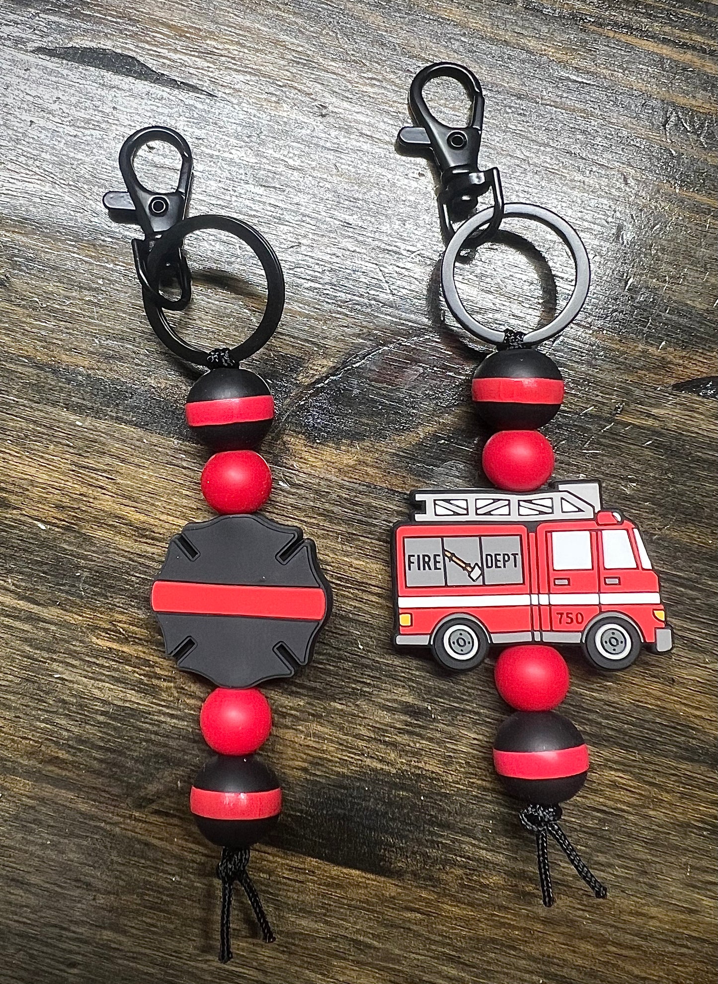 Fire Maltese and Fire Truck Keychain