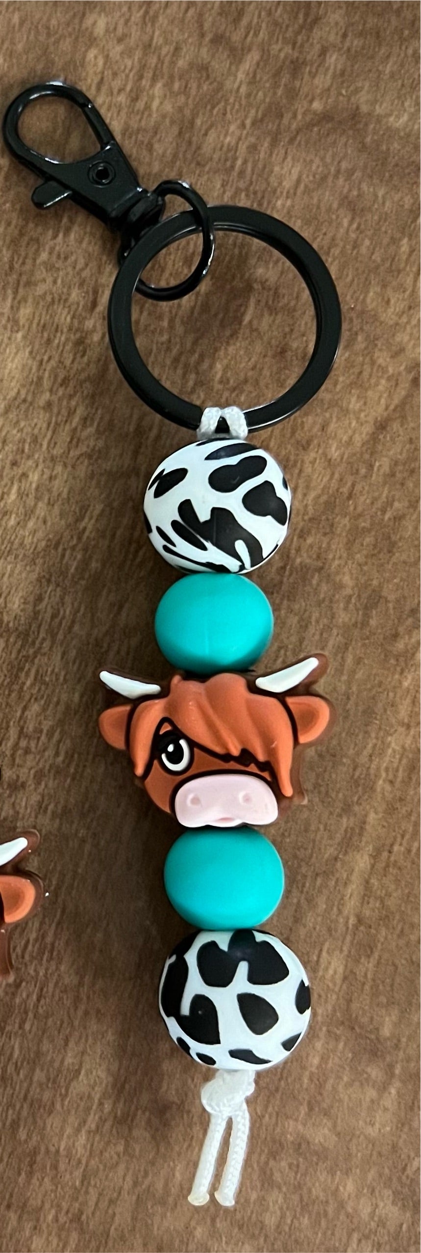 B&W Cow Print Highland Cow Keychain