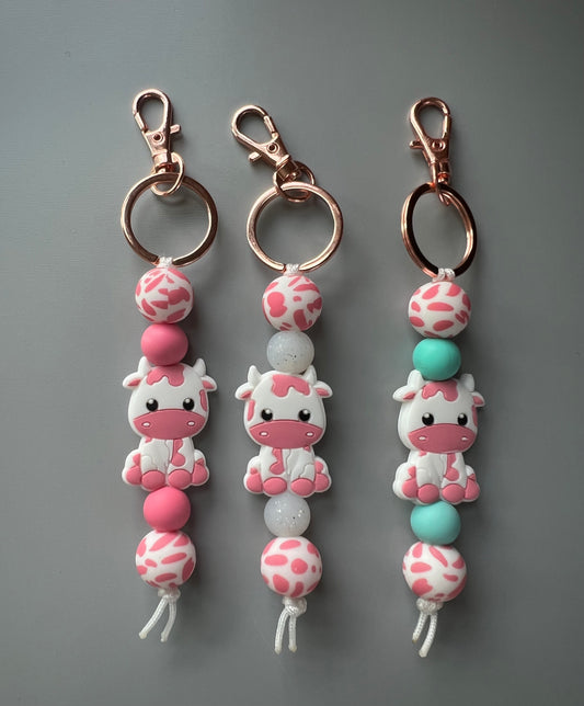 Pink Cow Straight Keychain