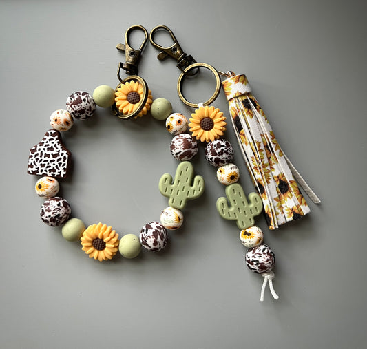 Sunflower Cactus Keychain Set
