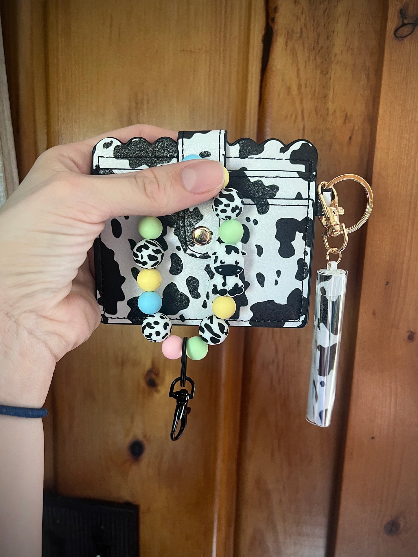 Pastel Cow Keychain Wristlet Wallet Bundle