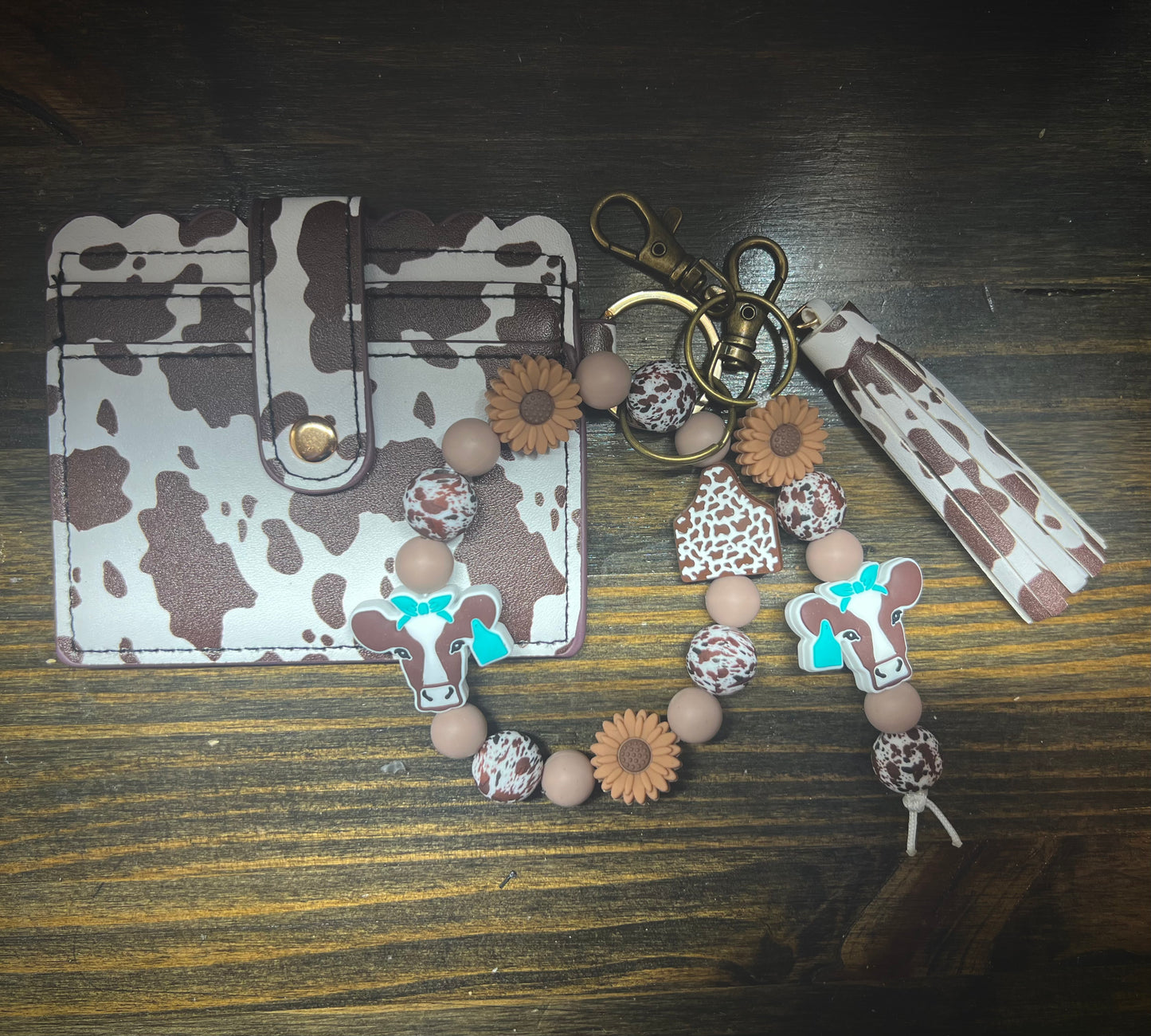 Brown Cow Print Brown Flower Wallet Bundle