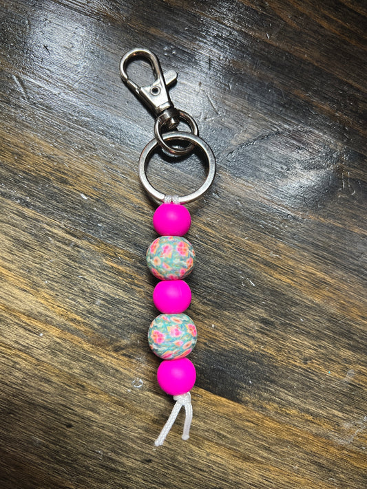 Turquoise Coral Floral Keychain Dangle