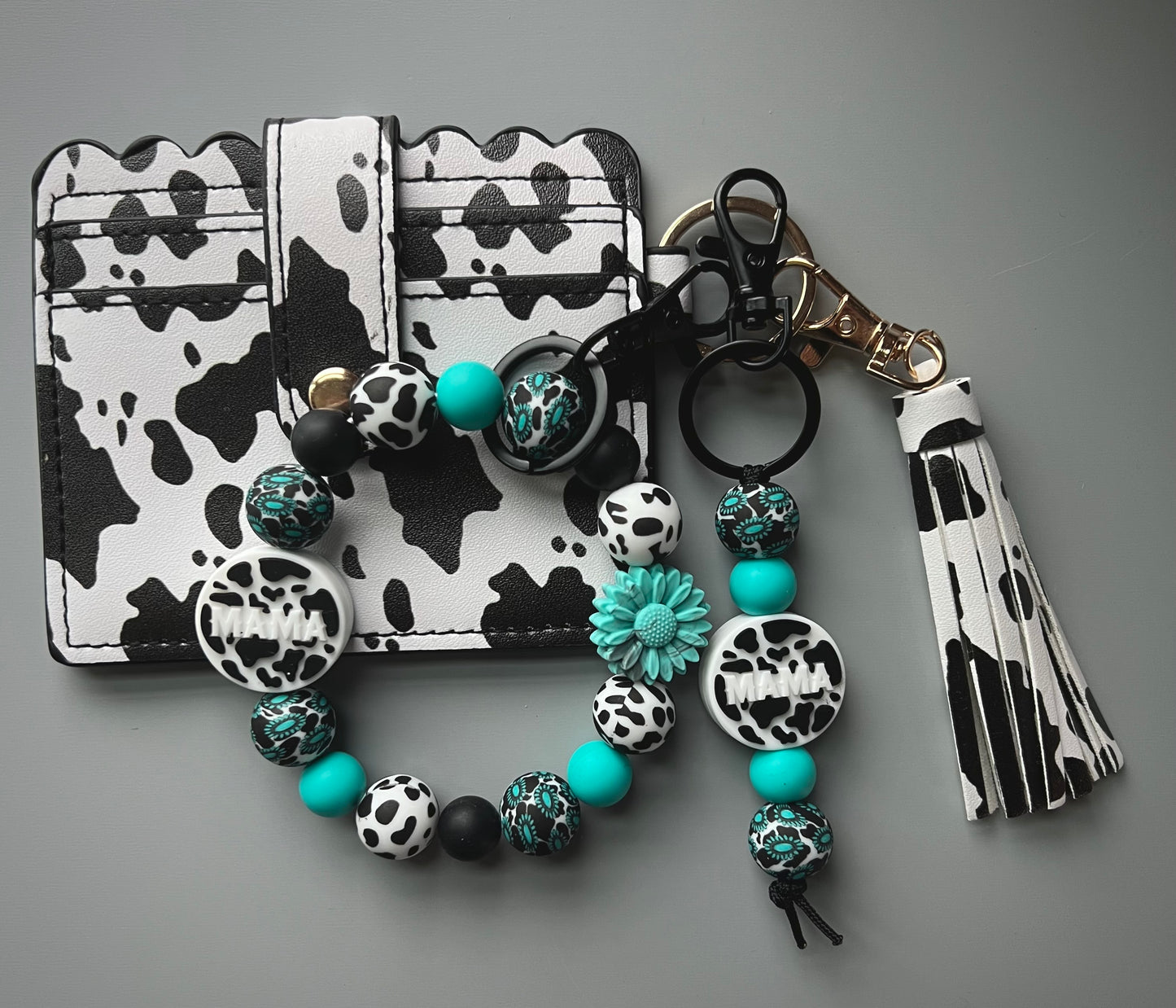 Western Turquoise Cow Print Mama Wallet Bundle