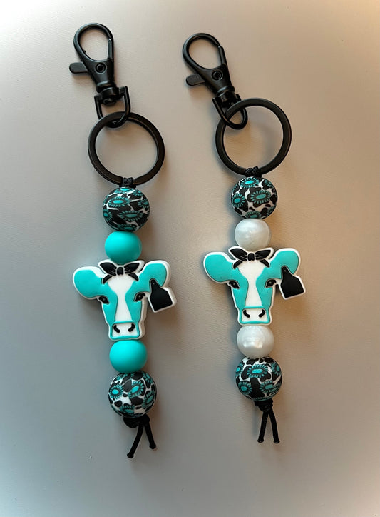 Western Turquoise Cow Straight Keychain