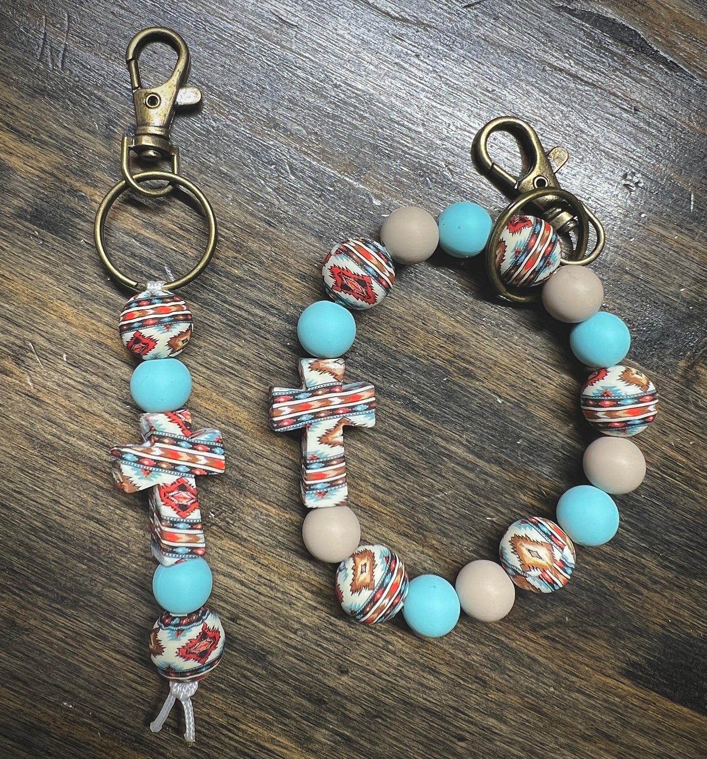 Tribal Aztec Cross Keychain Set