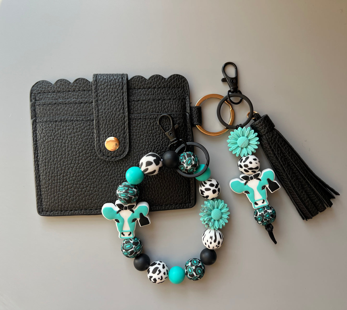 Western Turquoise Cow Black Wallet Bundle