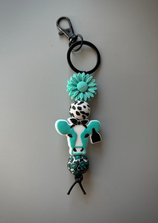 Western Turquoise Cow Straight Keychain