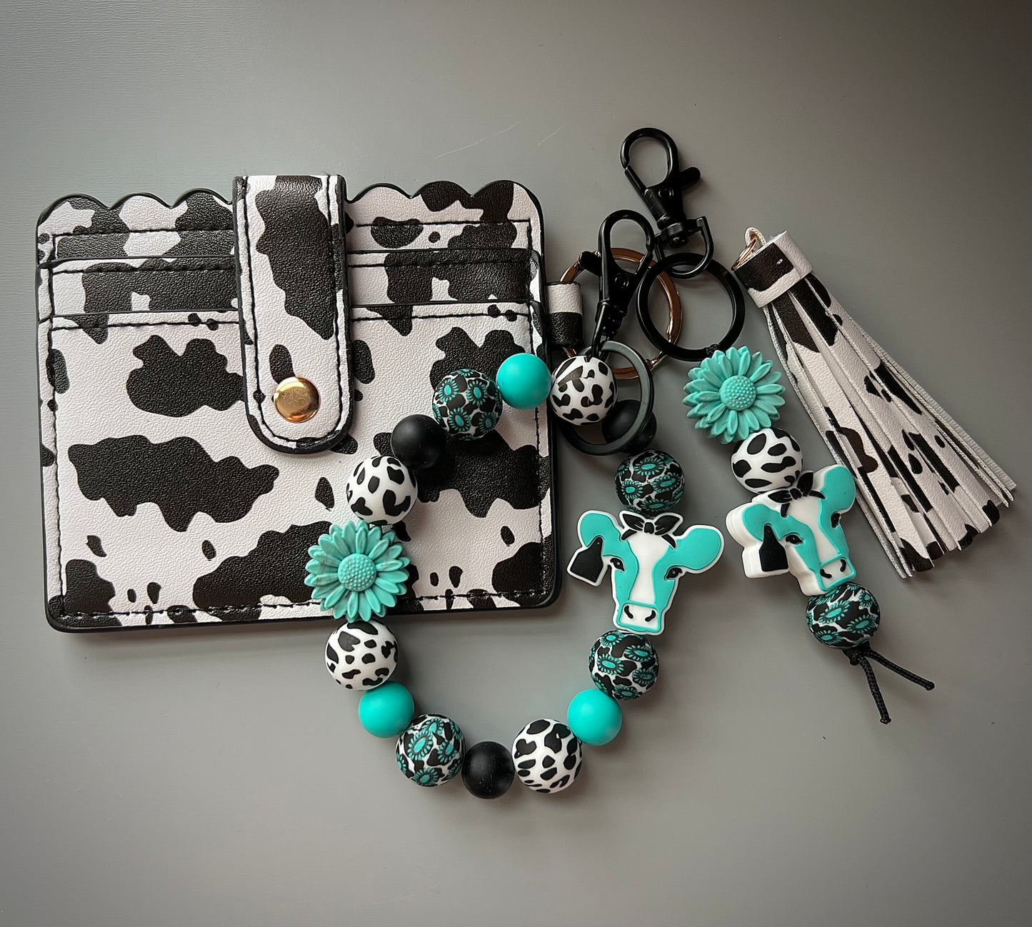 Western Turquoise Cow Print Wallet Bundle