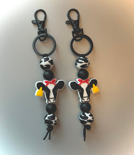 Black Holstein Cow Straight Keychain