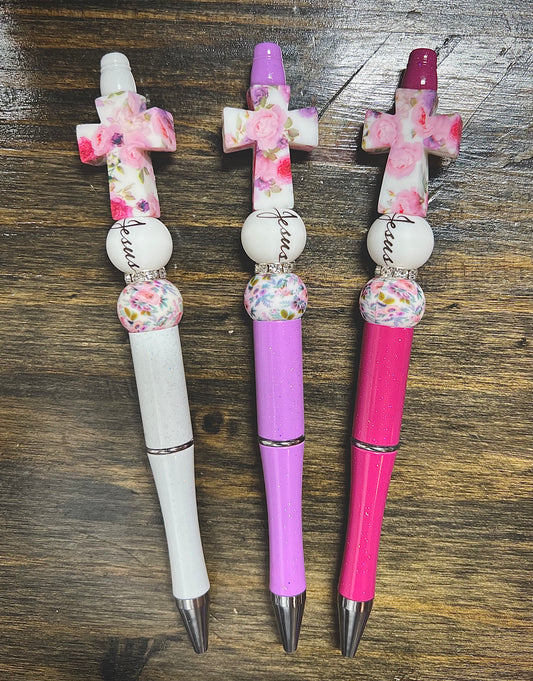 Floral Jesus Cross Pen