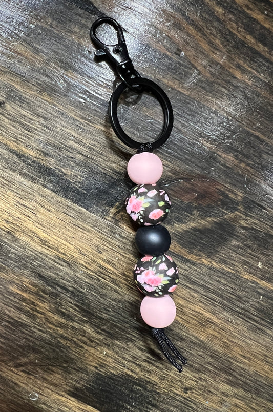 Black Floral Keychain Dangle